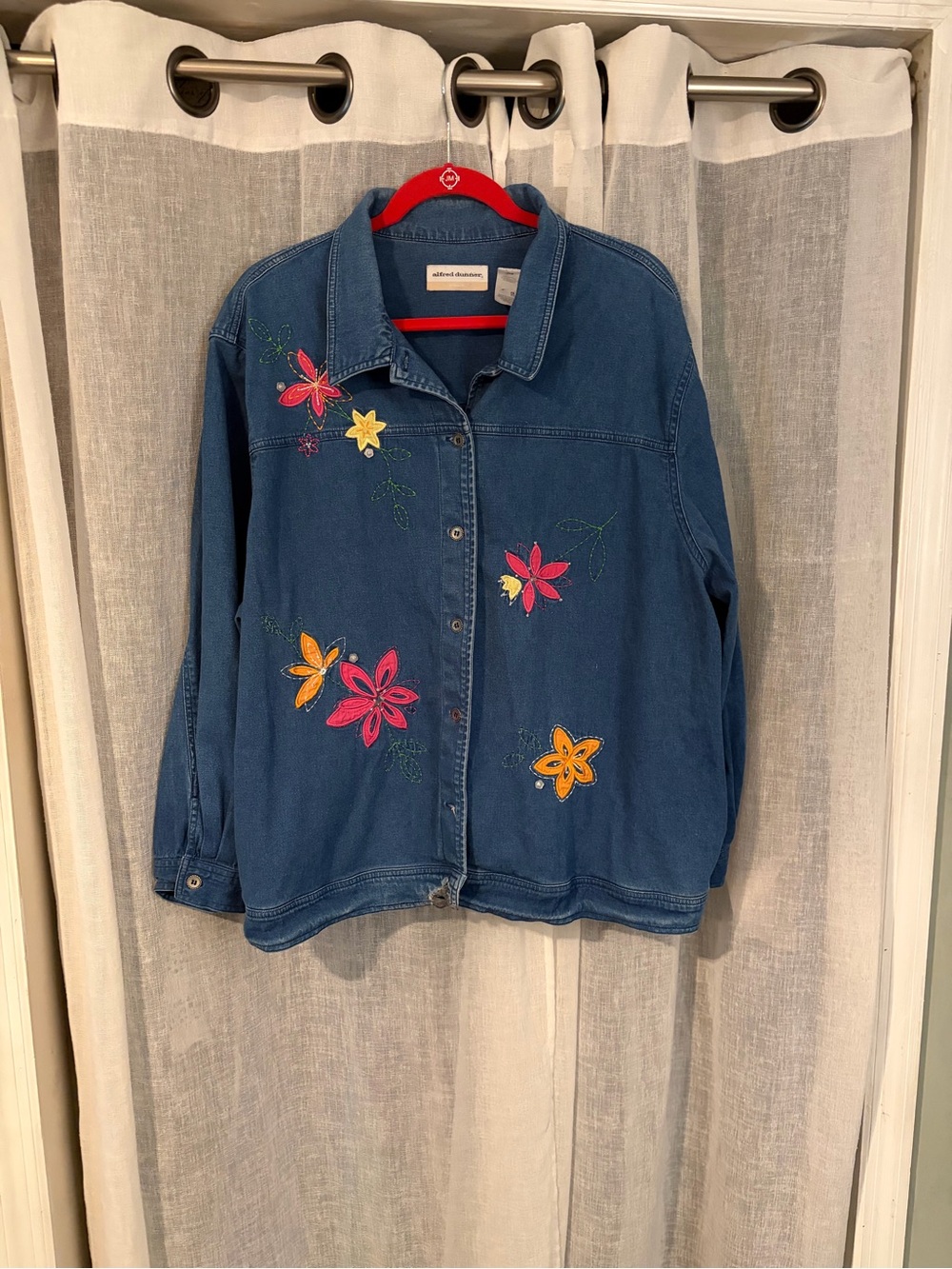 Alfred Dunner 24W Embroidered Floral Denim Jacket Plus Size Blue Beaded